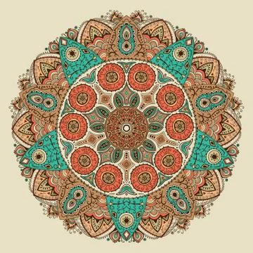 Ornamental round lace pattern, circle background with many details, looks lik Stock Illustration