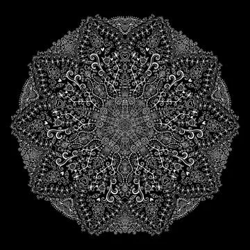 Ornamental round lace pattern, circle background with many details, looks lik Illustrazione stock