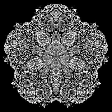 Ornamental round lace pattern, circle background with many details, looks lik Stock Illustration