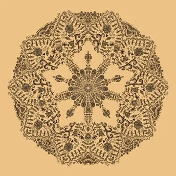 Ornamental round lace pattern, circle background with many details, looks lik Illustrazione stock