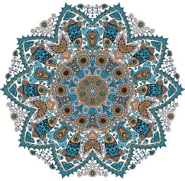 Ornamental round lace pattern, circle background with many details, looks lik 스톡 일러스트