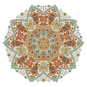 Ornamental round lace pattern, circle background with many details, looks lik Illustrazione stock