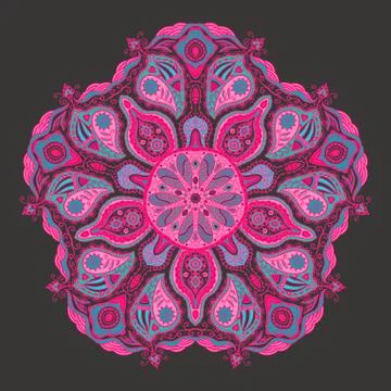 Ornamental round lace pattern, circle background with many details, looks lik Stock Illustration