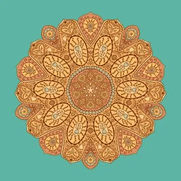 Ornamental round lace pattern, circle background with many details, looks lik Stock Illustration