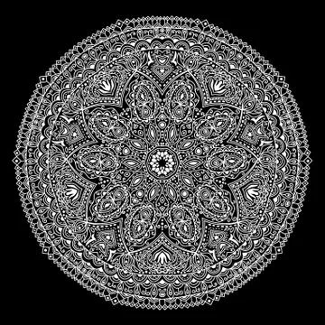 Ornamental round lace pattern, circle background with many details, looks lik Stock Illustration