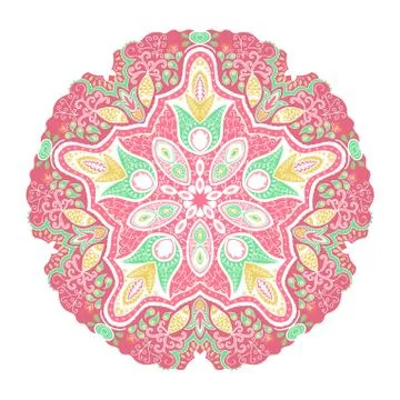 Ornamental round lace pattern, circle background with many details, looks lik Stock Illustration