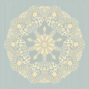 Ornamental round lace pattern, circle background with many details, looks lik Illustrazione stock