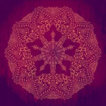 Ornamental round lace pattern, circle background with many details, looks lik Illustrazione stock