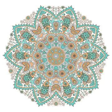 Ornamental round lace pattern, circle background with many details, looks lik Illustrazione stock