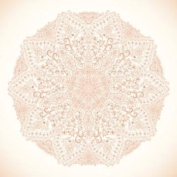 Ornamental round lace pattern, circle background with many details, looks lik Stock Illustration
