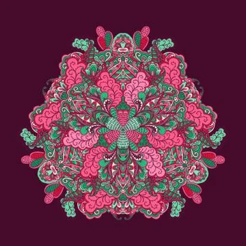 Ornamental round lace pattern, circle background with many details, looks lik Stock Illustration