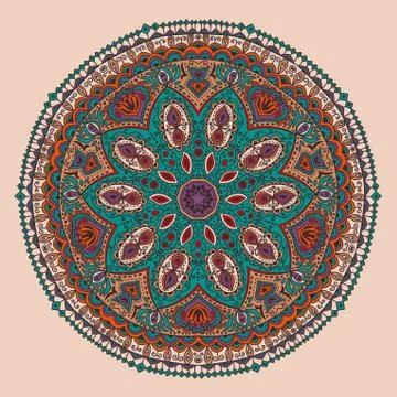 Ornamental round lace pattern, circle background with many details, looks lik Stock Illustration