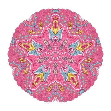 Ornamental round lace pattern, circle background with many details, looks lik Stock Illustration
