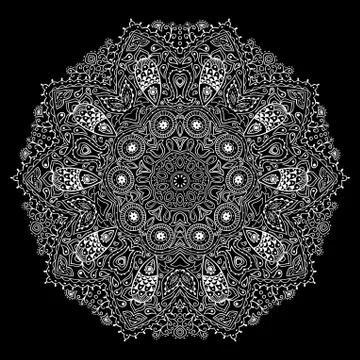 Ornamental round lace pattern, circle background with many details, looks lik Stock Illustration