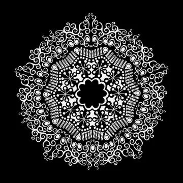 Ornamental round lace pattern, circle background with many details, looks lik Stock Illustration