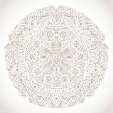 Ornamental round lace pattern, circle background with many details, looks lik Illustrazione stock