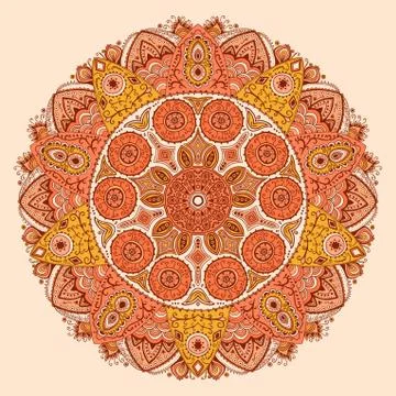 Ornamental round lace pattern, circle background with many details, looks lik Illustrazione stock