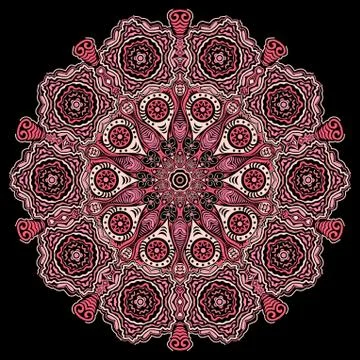 Ornamental round lace pattern, circle background with many details, looks lik Stock Illustration