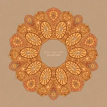 Ornamental round lace pattern, circle background with many details, looks lik Stock Illustration