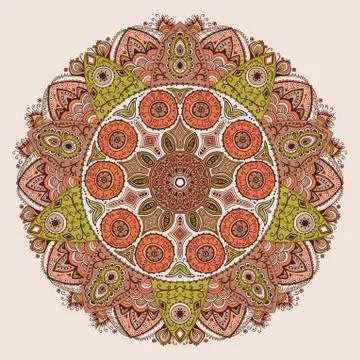 Ornamental round lace pattern, circle background with many details, looks lik Stock Illustration