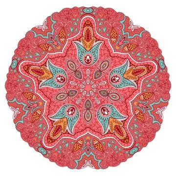 Ornamental round lace pattern, circle background with many details, looks lik Illustrazione stock
