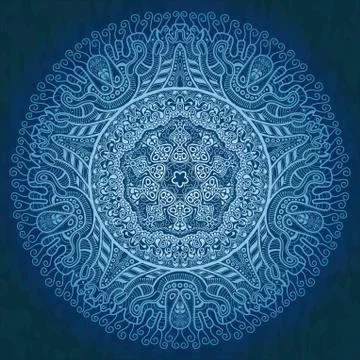 Ornamental round lace pattern, circle background with many details, looks lik Stock Illustration