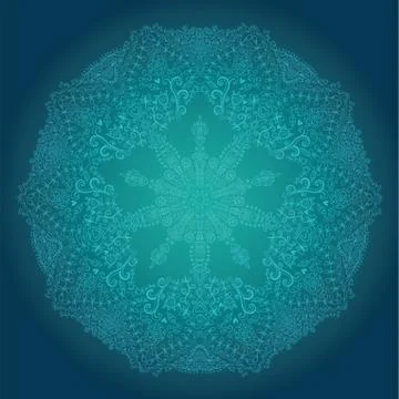 Ornamental round lace pattern, circle background with many details, looks lik Illustrazione stock