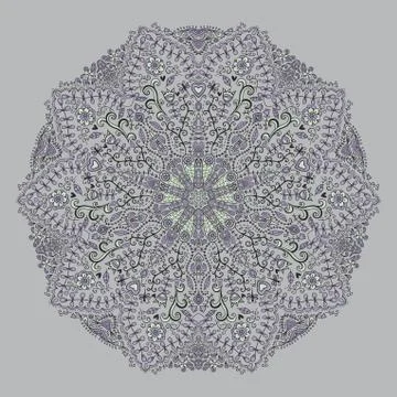 Ornamental round lace pattern, circle background with many details, looks lik Stock Illustration