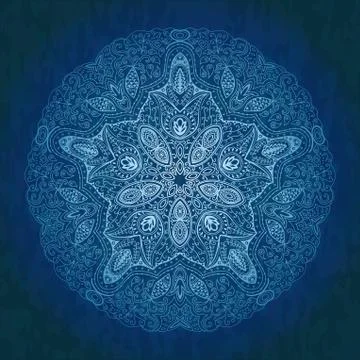Ornamental round lace pattern, circle background with many details, looks lik Illustrazione stock