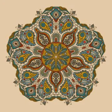 Ornamental round lace pattern, circle background with many details, looks lik Stock Illustration