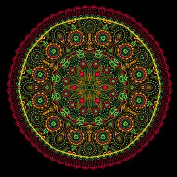 Ornamental round lace pattern, circle background with many details, looks lik Stock Illustration