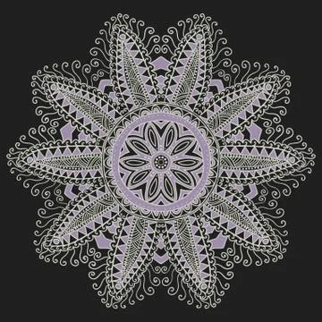 Ornamental round lace pattern, circle background with many details, looks lik Illustrazione stock