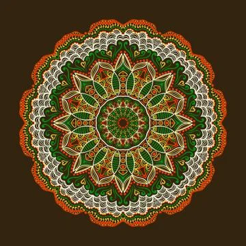 Ornamental round lace pattern, circle background with many details, looks lik Illustrazione stock