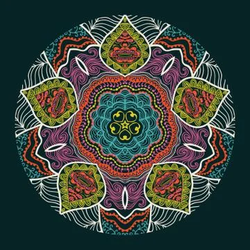 Ornamental round lace pattern, circle background with many details, looks lik Stock Illustration