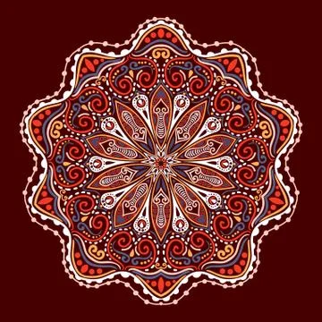 Ornamental round lace pattern, circle background with many details, looks lik Illustrazione stock