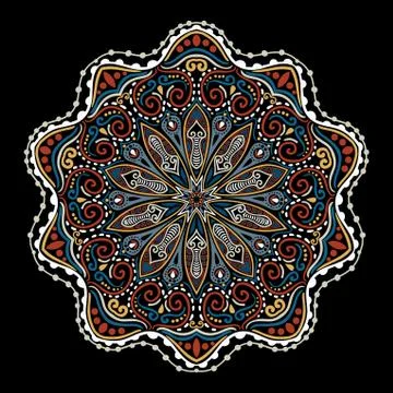 Ornamental round lace pattern, circle background with many details, looks lik Illustrazione stock
