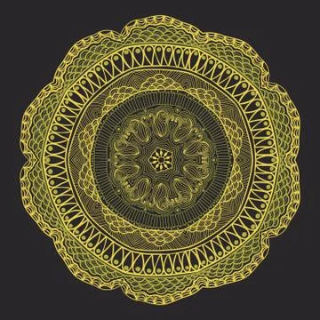 Ornamental round lace pattern, circle background with many details, looks lik Stock Illustration