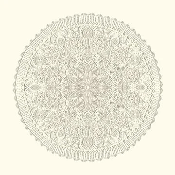 Ornamental round lace pattern, circle background with many details, looks lik Illustrazione stock