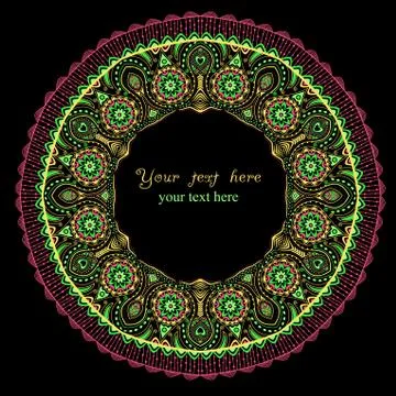 Ornamental round lace pattern, circle background with many details, looks lik Stock Illustration