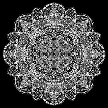 Ornamental round lace pattern, circle background with many details, looks lik Illustrazione stock