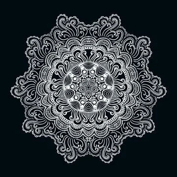 Ornamental round lace pattern, circle background with many details, looks lik Stock Illustration