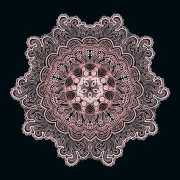 Ornamental round lace pattern, circle background with many details, looks lik Stock Illustration