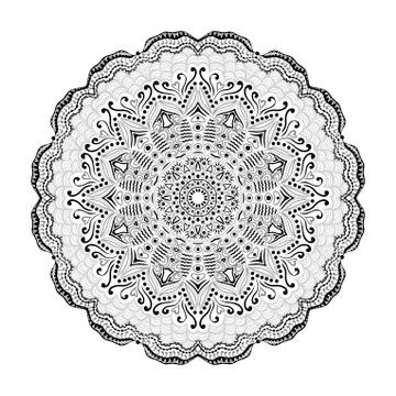 Ornamental round lace pattern, circle background with many details, looks lik Stock Illustration