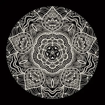 Ornamental round lace pattern, circle background with many details, looks lik Stock Illustration