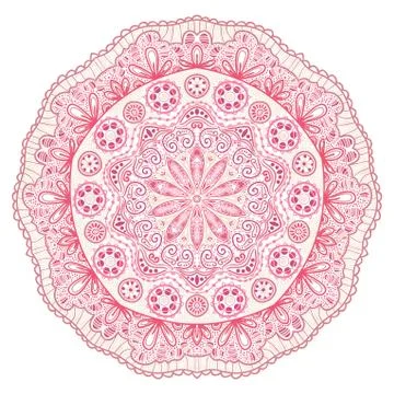 Ornamental round lace pattern, circle background with many details, looks lik Illustrazione stock