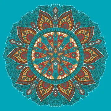 Ornamental round lace pattern, circle background with many details, looks lik Illustrazione stock