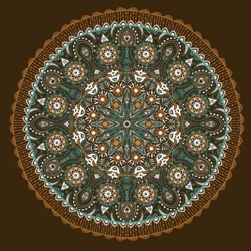 Ornamental round lace pattern, circle background with many details, looks lik Stock Illustration