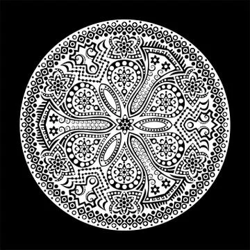 Ornamental round lace pattern, circle background with many details, looks lik Stock Illustration