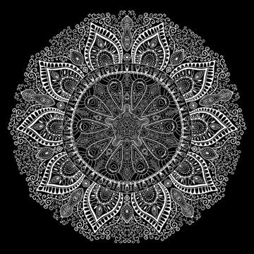 Ornamental round lace pattern, circle background with many details, looks lik Stock Illustration