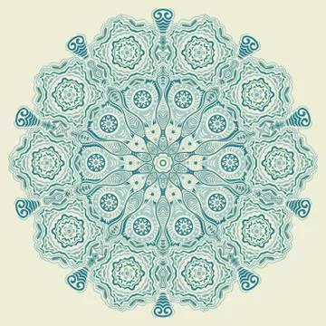 Ornamental round lace pattern, circle background with many details, looks lik Illustrazione stock